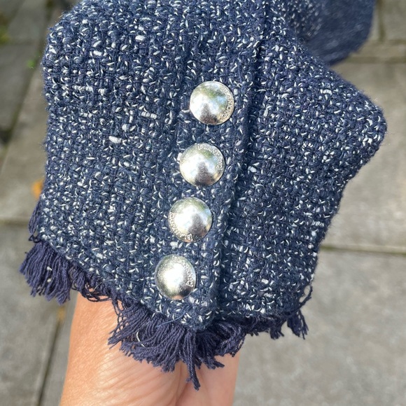 Blank NYC zippered motorcycle tweed blue jacket, silver hardware - Picture 9 of 12